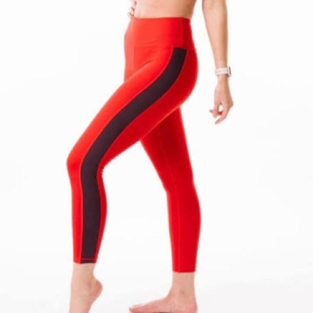 ZYIA Active Red Royalty Stripe High Rise Light N Tight Leggings Size 4